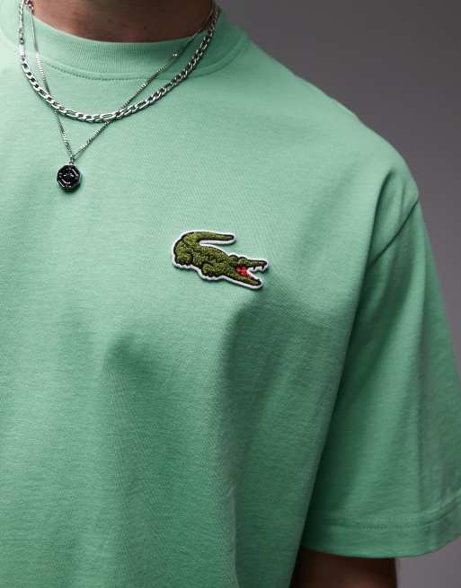 Lacoste - Oversized T-shirt met groot geborduurd logo in groen, 3 van 4