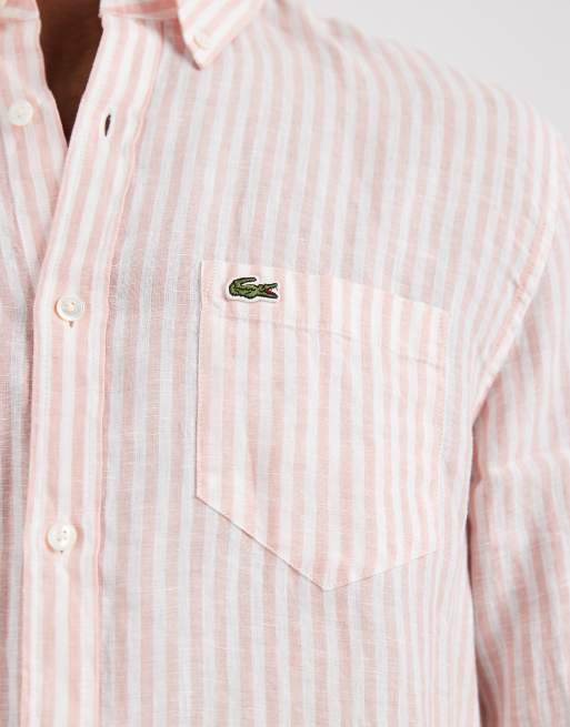 Lacoste – Oxford-Hemd aus Leinen in gestreiftem Rosa, 2 von 5