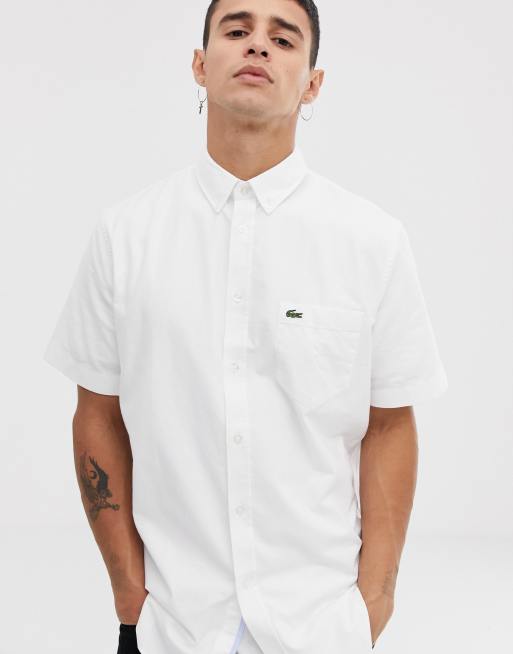 Lacoste Oxford overhemd met korte mouwen in wit ASOS