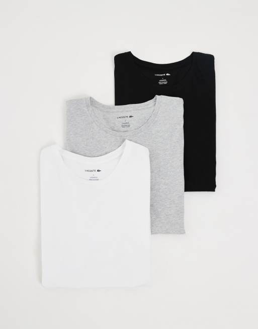 Lacoste - Pack de 3 camisetas de estar por casa de color blanco, gris y negro