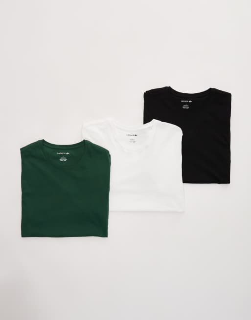 Lacoste - Pack de 3 camisetas de estar por casa de color negro, blanco y verde