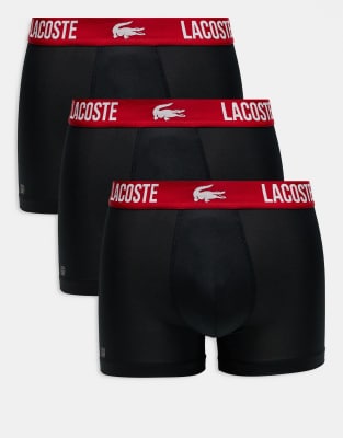 Lacoste pack of 3 contrast stitch trunks in black