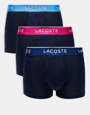 Lacoste pack of 3 contrast stitch trunks in navy