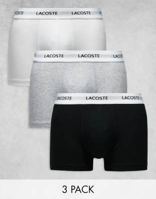 Lacoste pack of 3 trunks in black grey white