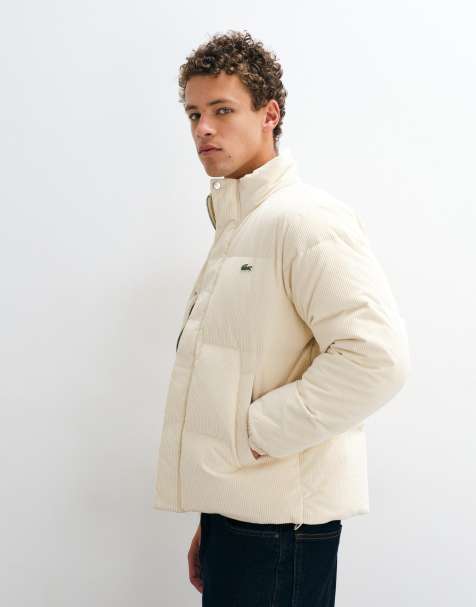 Lacoste padded cord down jacket in cream - view 1