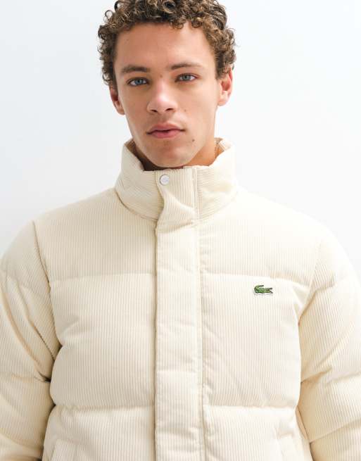 Lacoste padded cord down jacket in cream, 3 of 5