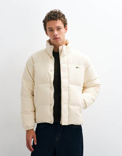 Lacoste padded cord down jacket in cream, 4 of 5