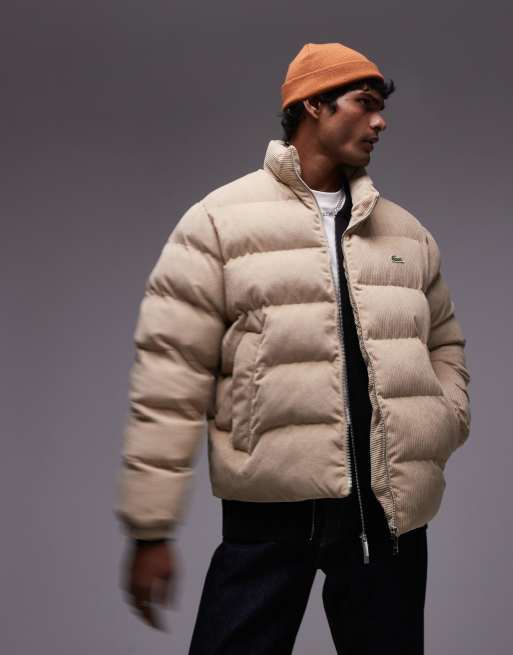 Lacoste padded cord puffer jacket in beige ASOS