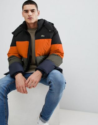 Lacoste padded hooded color block 