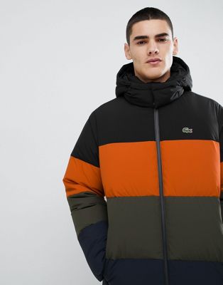 Lacoste padded hooded colour block 