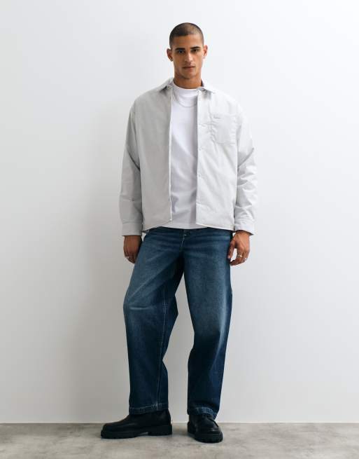 Lacoste padded overshirt in pale grey, 3 of 5