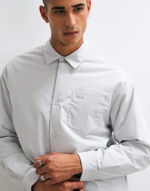 Lacoste padded overshirt in pale grey, 4 of 5