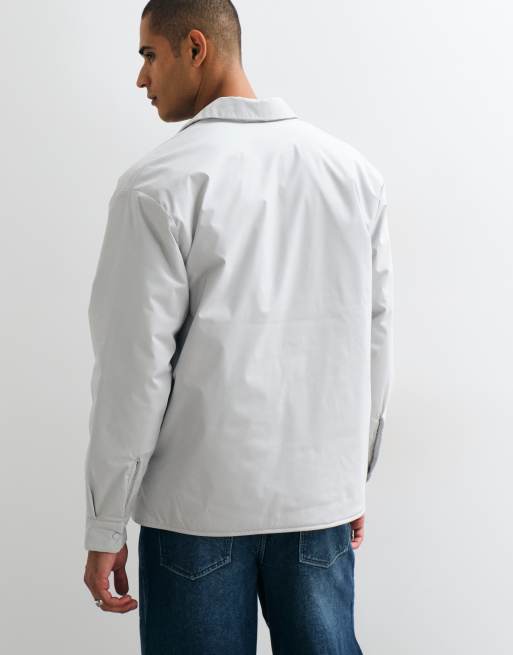 Lacoste padded overshirt in pale grey, 5 of 5