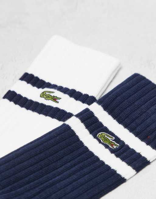 Lacoste - Pakke med 2 par sportssokker i marineblå/hvid med logo og striber, 3 af 3