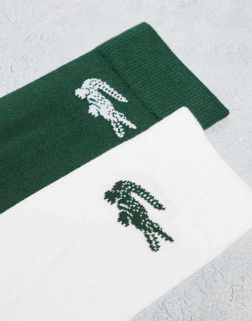 Lacoste - Pakke med 2 par sportssokker i råhvid og grøn med stort logo, 3 af 4