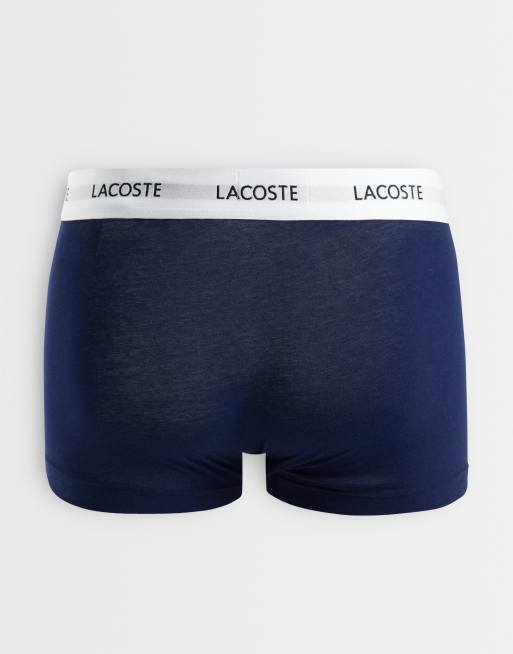 Lacoste pakke med 3 hvide trunks med elastisk linning i stretch-bomuld i navy/grå multifarvet, 2 af 3