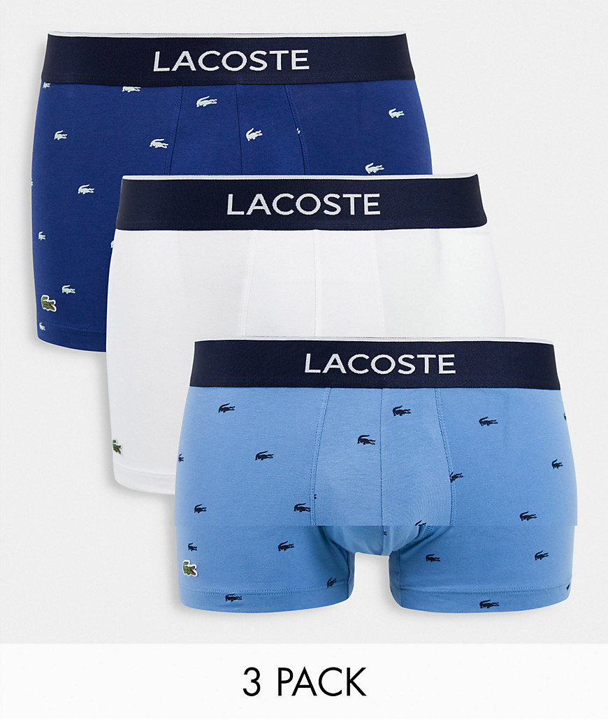 Lacoste - Pakke med 3 par boksershorts med gennemgående krokodillelogo i marineblå/blå/hvid-Multifarvet