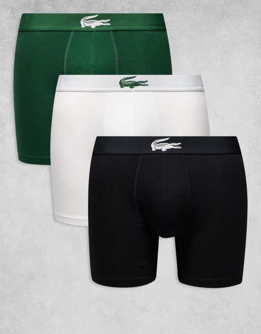 Lacoste - Pakke med 3 par boksershorts med krokodillemønster i sort/grøn/hvid, 3 af 5