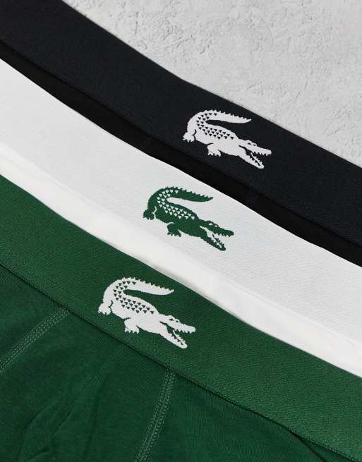 Lacoste - Pakke med 3 par boksershorts med krokodillemønster i sort/grøn/hvid, 4 af 5