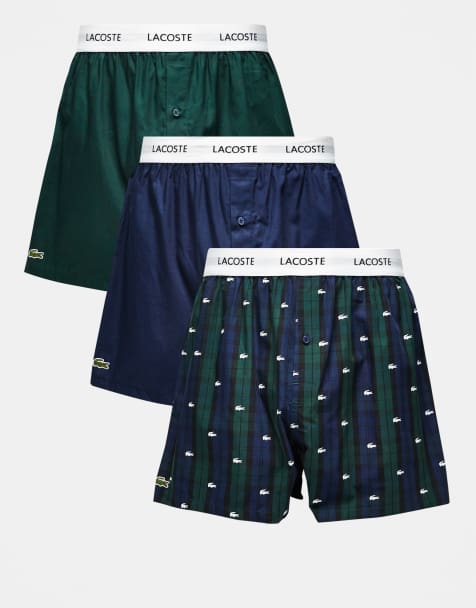 Lacoste - Pakke med 3 par marineblå/skotskternede vævede boksershorts - view 1