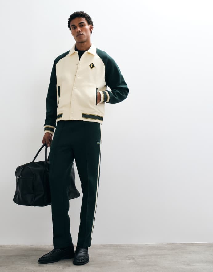 Lacoste pantalón de chándal con raya en contraste en verde oscuro
