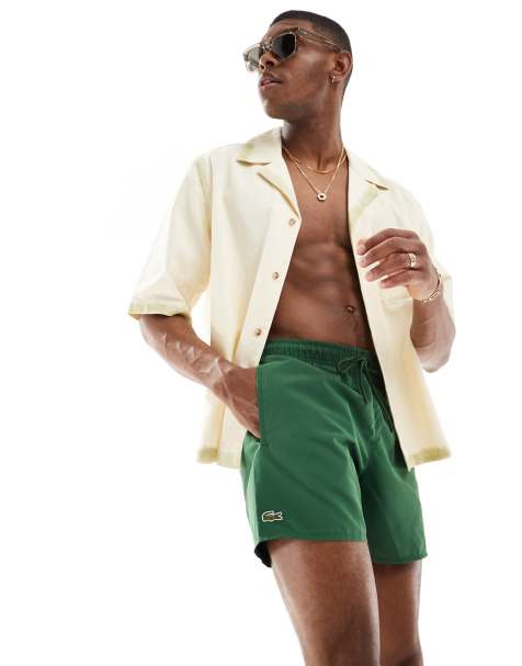 Lacoste - Pantaloncini da bagno color verde scuro con logo - view 1