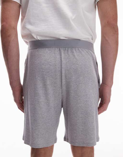 Lacoste - Pantaloncini da casa in tessuto a nido d'ape grigi, 5 di 5