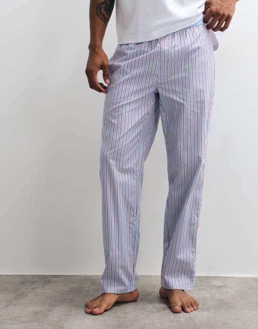Lacoste - pantalones de pijama de popelina a rayas azules, 4 de 4