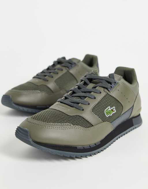 Khaki lacoste shop trainers