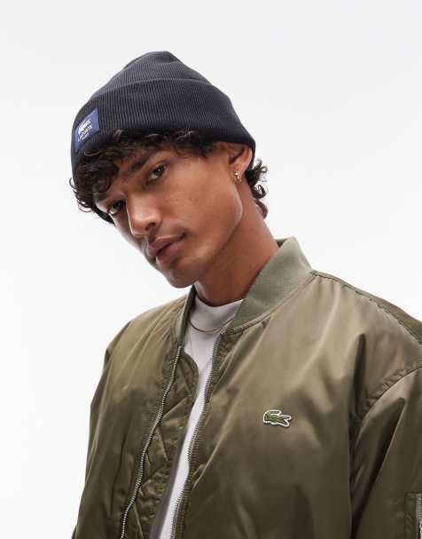 Lacoste patch logo beanie in black - view 1