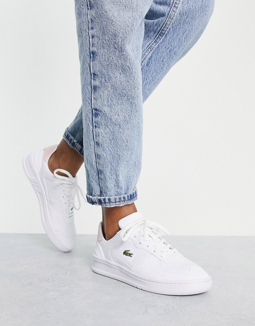 lacoste - perf shot - sneakers a pannelli misti in pelle bianca con retro color inchiostro-bianco