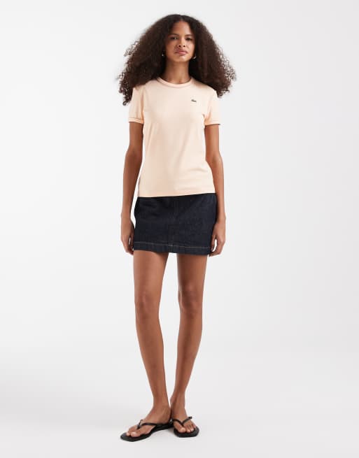 Lacoste – Persikofärgad t-shirt med smal passform och kantrand, 2 av 4