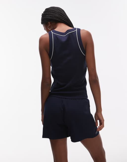 Lacoste - Pigiama color blu navy con canotta e pantaloncini, 3 di 4
