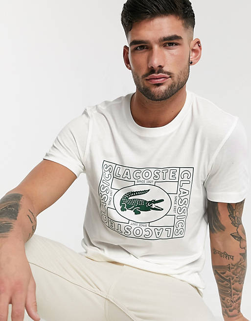 Lacoste pima cotton t-shirt with box logo print in white