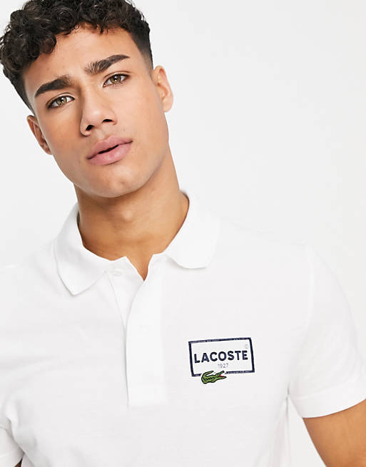  Lacoste pique polo with chest badge logo in white 