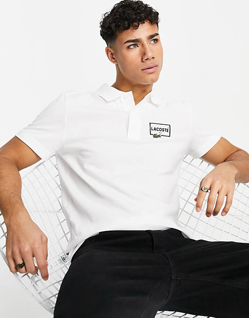  Lacoste pique polo with chest badge logo in white 