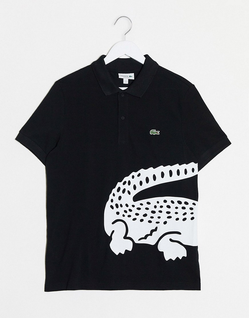 Lacoste pique polo with large croc logo in black