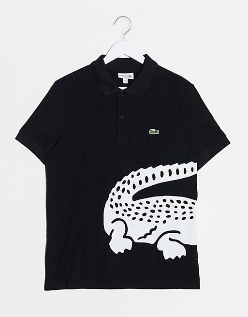 Lacoste pique polo with large croc logo in black | ASOS