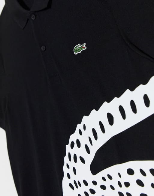 Lacoste pique polo with large croc logo in black