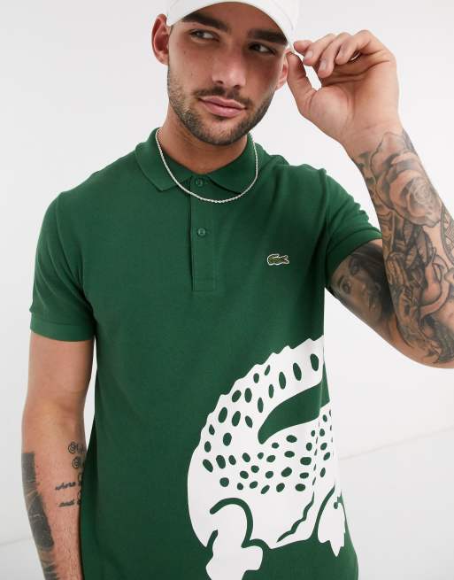 Lacoste pique polo with large croc logo in green