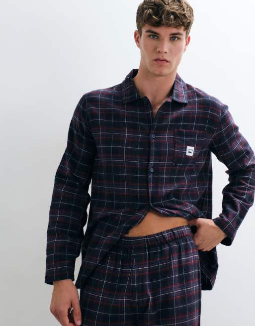 Lacoste plaid flannel pyjama set in burgundy, 2 of 5