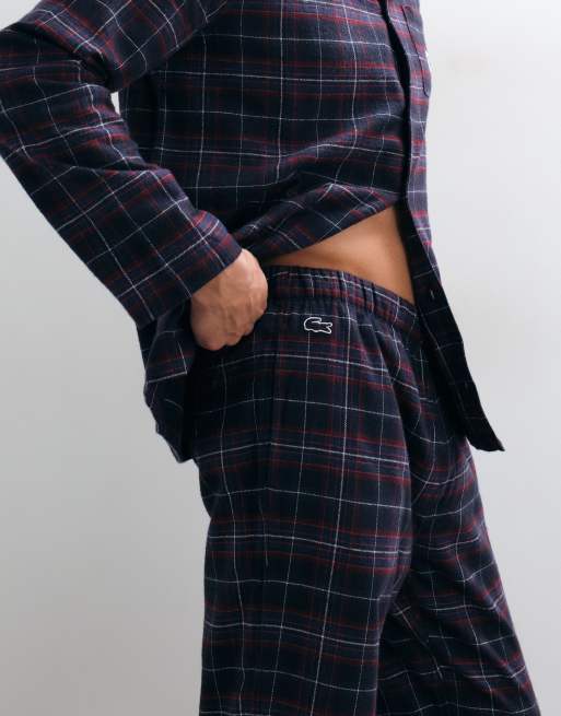 Lacoste plaid flannel pyjama set in burgundy, 3 of 5