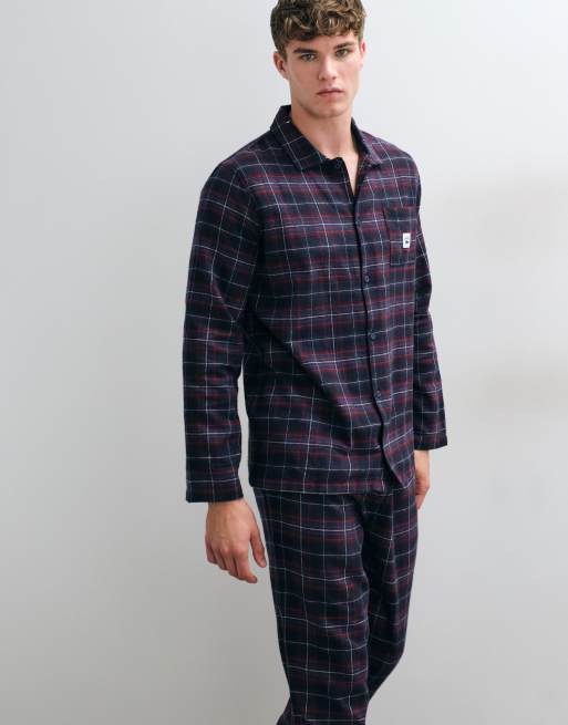Lacoste plaid flannel pyjama set in burgundy, 5 of 5