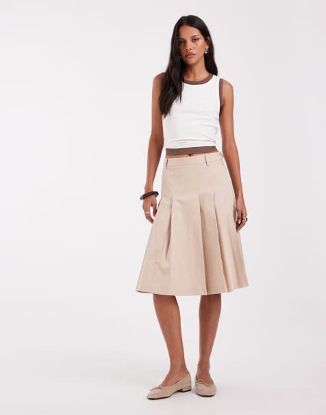 Lacoste pleated cotton midi skirt in beige - view 1