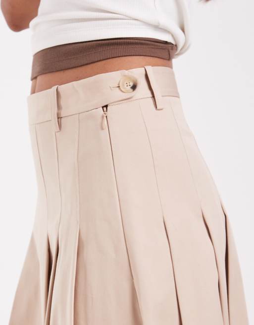 Lacoste pleated cotton midi skirt in beige , 2 of 5