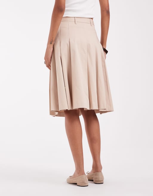 Lacoste pleated cotton midi skirt in beige , 3 of 5