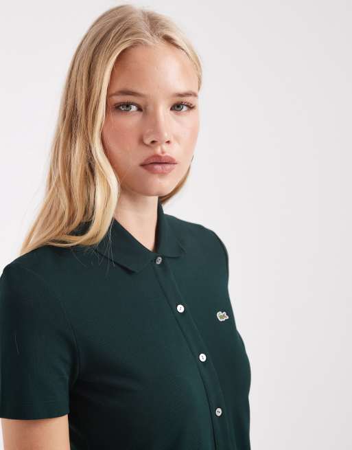 Lacoste pleated skirt pique polo dress in green, 3 of 4