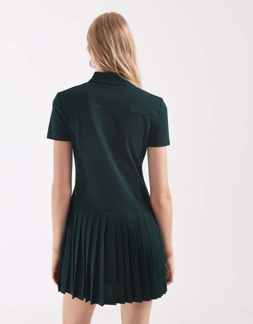 Lacoste pleated skirt pique polo dress in green, 4 of 4
