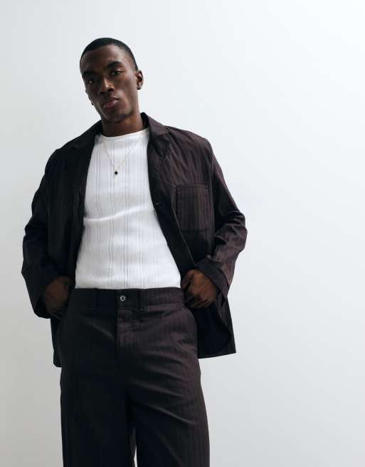 Lacoste plisse straight leg pants in brown (part of a set), 2 of 5
