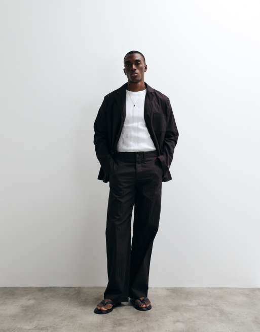 Lacoste plisse straight leg pants in brown (part of a set), 3 of 5